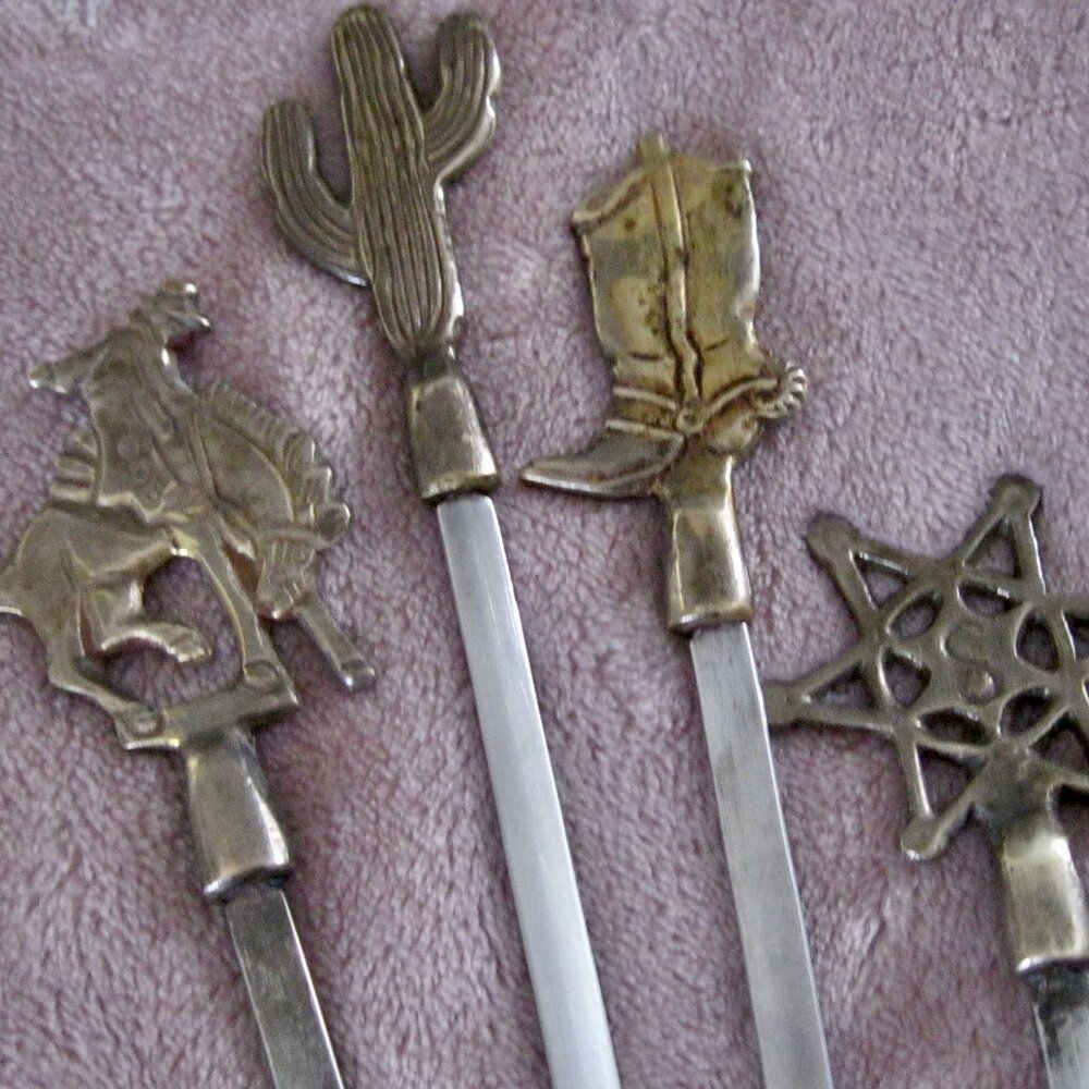 4 WESTERN THEMED SILVER PLATED SERVING BARBECUE SWORDS" THESE ARE STILL GREAT
